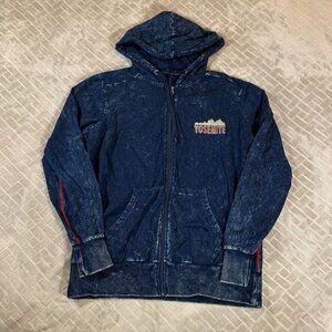 Ace USA Adult Small Hoodie Sweatshirt Blue Yosemite Hiking Full Zip Cotton Blend